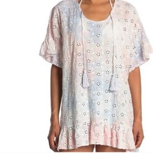 Surf Gypsy Pastel Ruffled Tie Dye Eyelet Coverup Size Small Summer Beach vacay
